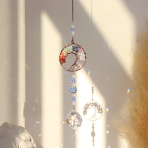 Sun Catcher Tree of Life Rainbow Maker Drops susmis Prism Healing Crystal Chakra Natural Stone Decor for Window Home Car Charmes