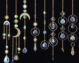 Zon Catchers hangende kristallen bol kralen ornament Garden Decoraties raam Patio Lawn Moon Star Pendant Glass Prism Rainbow Maker8507636