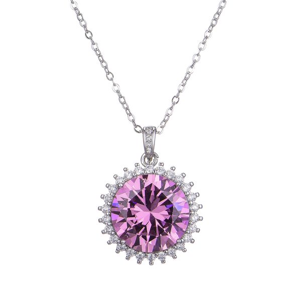 Soleil fleur 5ct rose diamant pendentif 925 en argent Sterling promesse mariage pendentifs collier pour femmes charme fête tour de cou bijoux