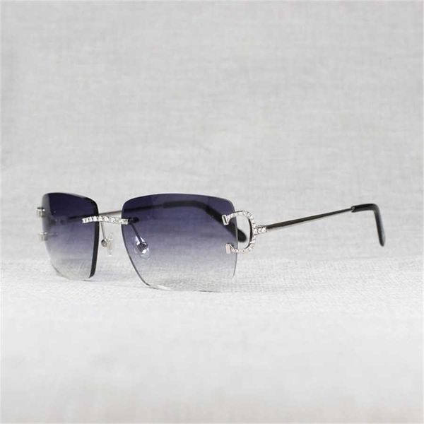 Lunettes de soleil 2023 20% luxe strass fil sans monture ovale hommes pierre métal cadre carré nuances pour femmes été Club Oculos lunettes