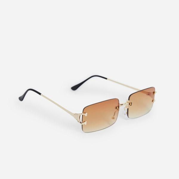 Lunettes de soleil Lunettes de mode Hommes Femmes Lunettes de créateur Lunettes de soleil Or Argent Cadres en métal sans cadre 90S Style Rectangle Conduite Nez Courbé Cadre Lunettes