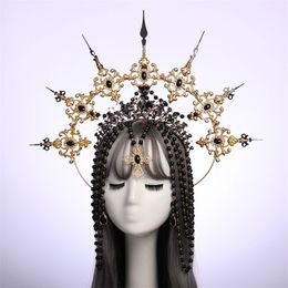 Zonnegodin Barokke Halo Hoofddeksel Gothic Halo Kroon Lolita Tiara Kroon Hoofdband Halloween Vintage Accessoires Droppshipping