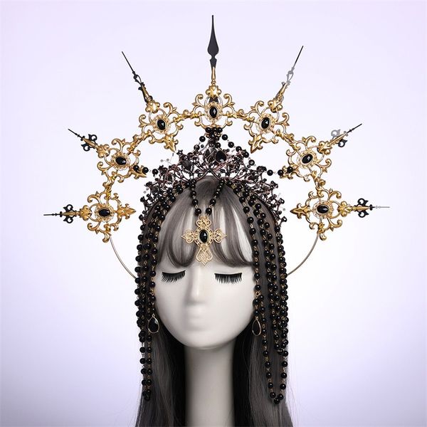 Déesse du soleil Baroque Halo casque gothique Halo couronne Lolita diadème couronne bandeau Halloween Vintage accessoires livraison directe