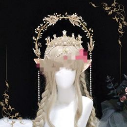 Zon Godmother Vrouwen Kroon Tiara Hoofddeksel Lolita KC Gouden Halo Hoofdband Maagd Maria Gothic Hoofddeksels Fee Godin