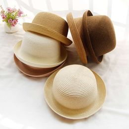 Sombrero para el sol, sombrero de copa femenino, sombrero para el sol de verano, borde rizado, sombrero de copa redondo, lindo sombrero de paja con protección solar, sombrero de playa informal, padre-hijo