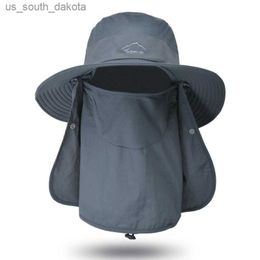 Chapeau de soleil pour hommes femmes en plein air protection solaire UV chapeau à large bord avec couvre-visage cou rabat été seau chapeau pour pêche chasse L230523