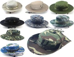 Chapeaux de soleil casquette hommes femmes Camouflage seau chapeau avec ficelle casquette de pêcheur Panama Safari Boonie17738252
