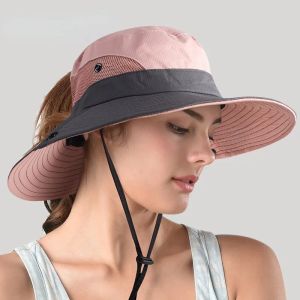 Chapeaux de soleil pour femmes, chapeau d'été à large bord, Protection UV UPF, queue de cheval, pêche en plein air, randonnée, 2023