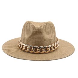 Sun Hats Men Women Women Straw Gold Band Belt Dames Zomerhoeden Spring Zwart Kaki Beach Casual Summer Hats Sombreros de Mujer