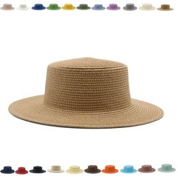 Chapeaux de soleil femmes hommes casquettes haut plat large bord chapeau de paille été plage décontracté blanc noir seau femmes chapeau Gorras Para Mujer 220514