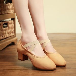 Sun Lisa dames dame's Girl's Leraar Dancing Shoes Soft Pointe Ballet Jazz Dance Shoes Canvas Chunky Heel