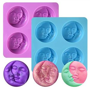 Sun Moon Face Silicone Soap Mold Handmade Badbom Kaar Pudding Jelly Cake Wax Crafts Soap Making Supplies MJ1171