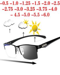 Sun Pochromic Myopia Eyeglass Hommes Finies Chameleon Lens Prescription Lunes Half Metal Frame 05 075 10 2 TO 62894214