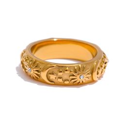 Anillo de sol, estrella y Luna, joyería de oro amarillo de 14k, elegante anillo Celestial para mujer, regalo inoxidable, nuevo