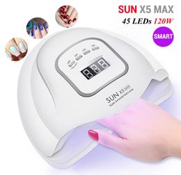 Sun X5 Max 120W UV LED NAIL LAMP 45 LEDS SMART NAIL DROYER -lampen met sensor LCD -display voor het genezen van nagelgel Poolse manicure -gereedschap7455262