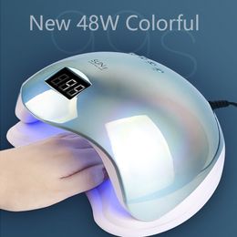 SUN5 48W Dual UV LED Lámpara de uñas Secador de uñas Esmalte en gel Luz de curado con fondo 30s / 60s Temporizador Pantalla LCD LY191228