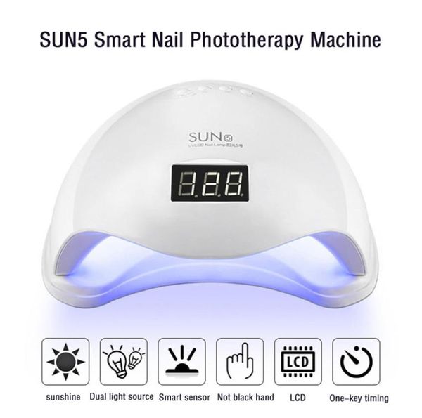 SUN5 48W Selector de uñas LED para uñas Curación de lámparas Pol es el pulido de gel rápido con herramienta de salón de manicura de sensor automático1680661