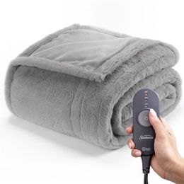 Zonnestraalgrijze verwarmde elektrische deken van imitatiebont 231220
