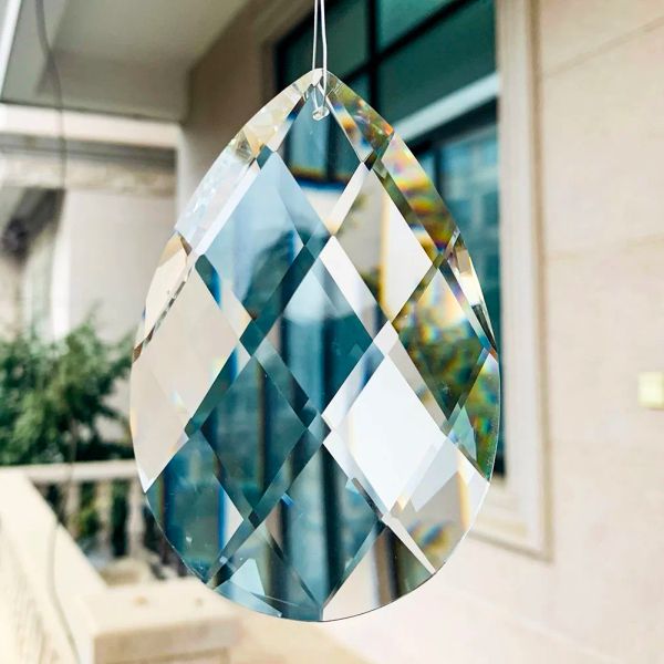 Suncatchers 100MM clair brillant Suncatcher Laser gouttelettes d'eau facettes prisme grille treillis verre cristal lustre pendentif fée jardin décor