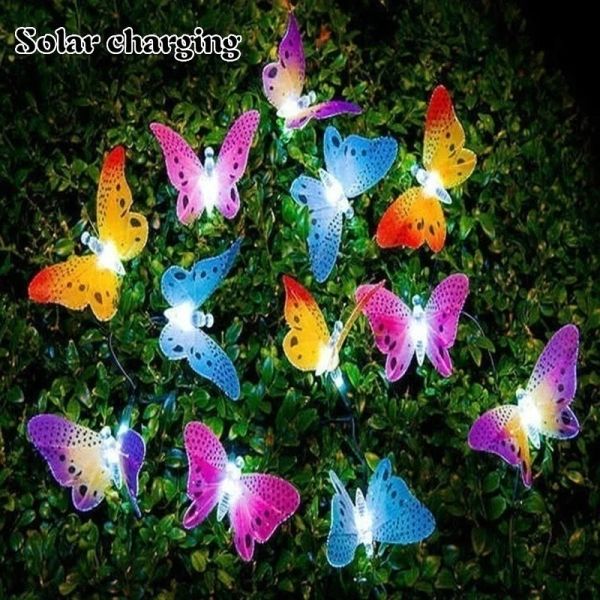Suncatchers 12 LED énergie solaire Fiber optique papillon chaîne lumière jardin décor extérieur chaîne jardin Suncatchers