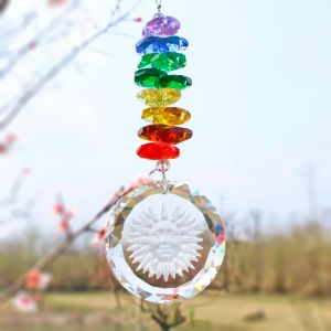 Suncatchers HD Chakra Hangend Kristal Zon Gezicht Prisma Fengshui Ornament Suncatcher Achteruitkijkspiegel Auto Charm Window Decor