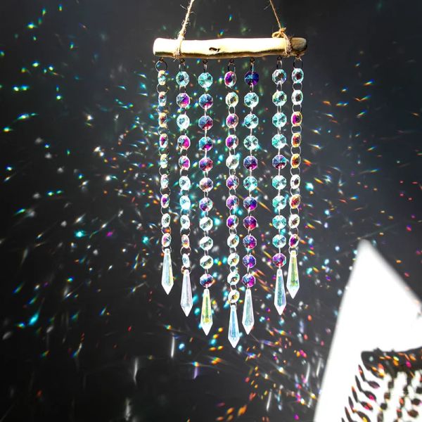 Suncatchers Suncatcher Cristal Suspendu Carillon À Vent Lustre Vitrail Rideau Pendentif Attrape-Lumière Réfléchissant Perle Chakras Décoration