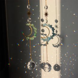 Suncatchers Boule de cristal pendentif fenêtre suspendue carillon éolien lune attrape-lumière vitrail perles octogonales décoration de jardin maison