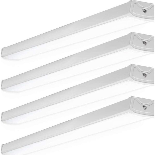 Sunco Lighting 4 Pack LED WRAPERAROUND LIGHTSURS - 4ft Garage Plafond Lights, Linkable, 40W, 3500LM, 5000K Daylight, Hardwired Surface Mount Workshop Utility Light