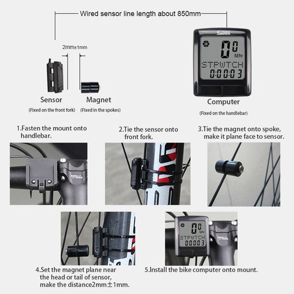 Sunding Multifonctional Bicycle Computer Wired Speedproofrproof Speed Wetter Temper température Test Stophatch Bike Accessoires