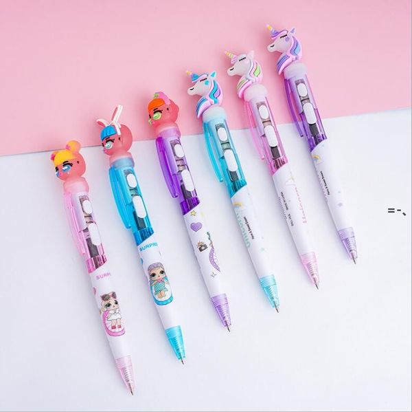 Articles divers Mignon dessin animé poupée poney stylo à bille électroluminescent créatif avec des stylos à huile légère étudiant écriture papeterie JJD11072