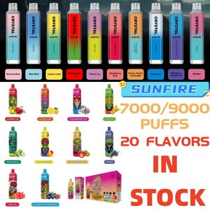 Sunfire 7000 9000Puff 9000 Wegwerp vape pen puff 7000 elektronische sigaretten 18 ml pod mesh spoel 6 rgb oplaadbaar 0% 2% 3% 5% kristalapparaat vaper 20 fruitsmaken druif