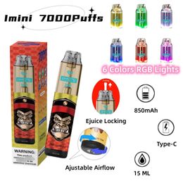 Imini Tornado Puff 9000 7000 Puffs Puffs E-cigarette jetable Comprend 15 ml Vape 0/2/3/5% Rechargeable 850mAh Batterie intégrée associée 20 saveurs disponibles