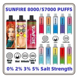 Sunfire 8000/7000 Puffs E-cigarette jetable 18 ml / 16 ml Vape 0% 2% 3% 5% rechargeable 600mAh Battery Tornado Vape 8000 Puff 7000 Puffs Vapers Europe France Livraison gratuite
