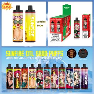 Sunfire 8000 Puffs 8K DTL Wegwerp Slim One Time Vape Pen Bars 18ml voorgevuld 600 mAh Oplaadbare elektronische sigarettenluchtstroom Verstelbare Gemengde Dual Fruit Flavours