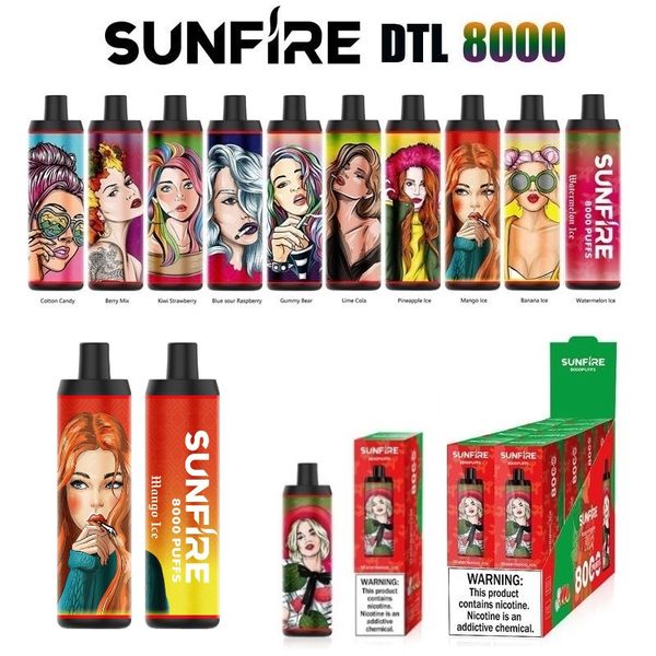 Sunfire 8000 bouffées Meilleure cigarette électronique jetable DTL Tornado 7000 9000 Vape Factory Prix de gros Bobine de maille Débit d'air réglable Populaire en France Europe