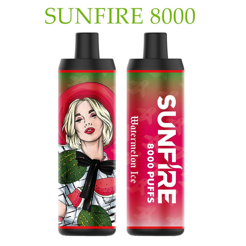 Sunfire 8000 Puffs DTL Vape desechable 18 ml Precargado 600 mAh USB Tipo-C Recarga Dispositivo de cigarrillo electrónico de flujo de aire ajustable 0 mg 20 mg 30 mg 50 mg de Aierbota