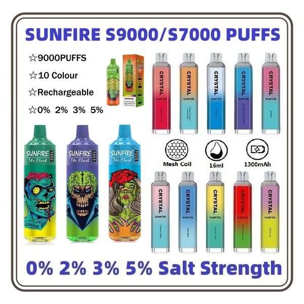 Sunfire 9000/7000 Puffs E-cigarette jetable Préfaisée 18 ml / 16 ml Vape 2% 3% 5% 600mAh / 1300 mAh Tornado Vape 9000 Puff 7000 Puffs Vapers Ship de USA Warehouse