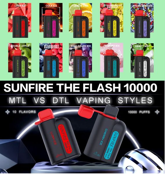 Sunfire Big Fog Puff 10000 Puffs Disposable E Cigarette 20ml Préfilé 650mAh DTL Vape Device Big Vapor 10000 PUF PUFS 12000 15000 18000 Hot en Thaïlande Maroc Japon