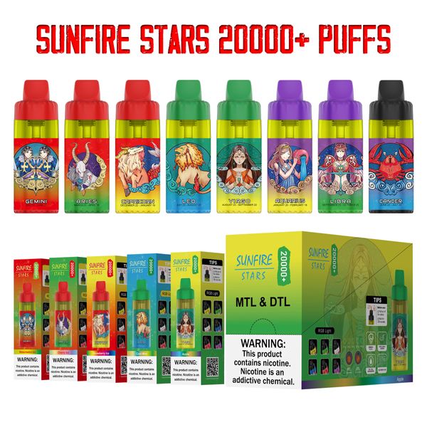 Sunfire DTL 20000 Puffs gros brouillard jetable E cigarette 30 ml Regilable Pod Cigs électronique 20mg 35 mg Irriter Gorge Vape Pen Puff 20k 15K Kit de nargues Belgique UK Canada