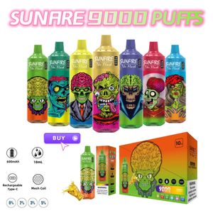 Sunfire RNM Tornado 9000 Puff 9K cigarrillos electrónicos desechables Características de 18 ml Vape 0 2 3 5% Recargable 600mAh R M Vape 9000 PUF PUFS 9000PUFFS 7000 7K 12K PUBERS VAPERS Energía