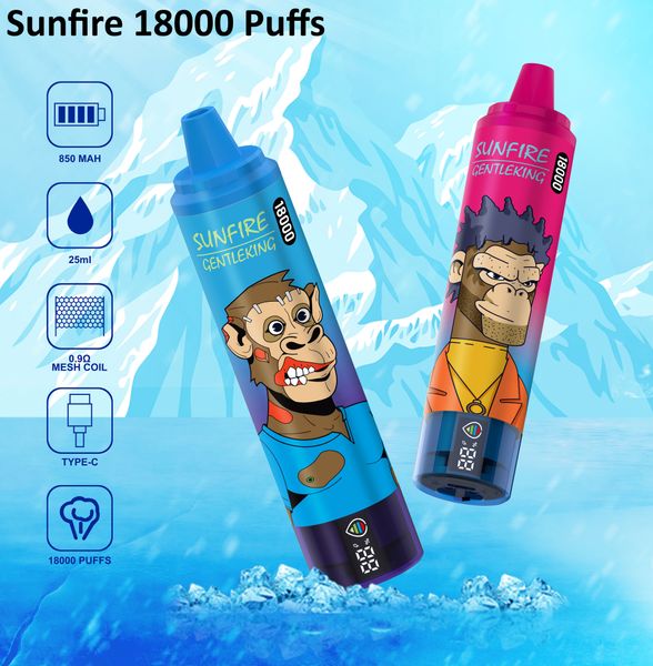 Sunfire Tornado 15000 Puff 18000 Disposable E Cigarettes Dispositif de narguilé Batterie 25 ml Cartouche Stick Vape Pen Puff 12000 12K 15000 15K R AND AVEC SCREAU FRANCE