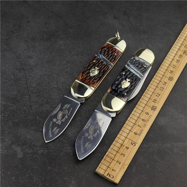 Sunfish light cuchillo plegable doble cuchillo de fruta cobre puro teñido mango de hueso de ternera colección cuchillo plegable afilado EDC tools248o