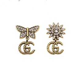 Tournesol Plaqué Or 18 Carats Marque De Luxe Designers Lettres Boucles D'oreilles Classique Géométrique Femmes 925 Argent Cristal Strass Boucle D'oreille De Mariage Bijoux De Fête