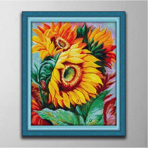 Girasol 9 herramientas artesanales de punto de cruz hechas a mano, juegos de costura bordada, impresión contada en lienzo DMC 14CT 11CT, pinturas para decoración del hogar