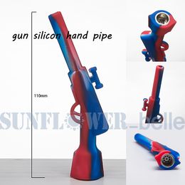 Gun Style Silicon Hand pijp rook met ijzeren kom siliconen (tabak) Onbreekbare reizen accessoire Concalable 494