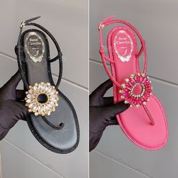 tournesol cristal embelli sandales chaussures plates boucle sangle strass tongs diapositives rose sandales de luxe pour femmes chaussures de marche de vacances avec boîte