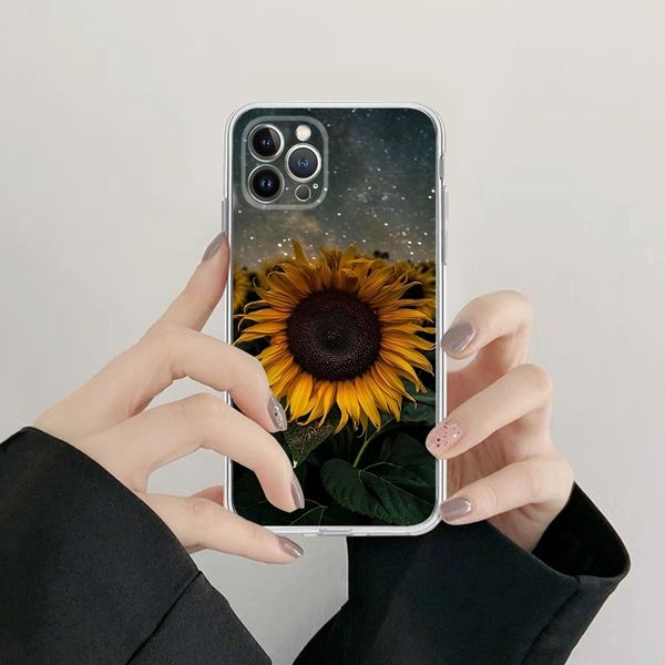 Case de teléfono de flores de girasol para iPhone 14 13 12 Mini 11 Pro XS MAX X XR SE 6 7 8 más cubierta de silicona suave