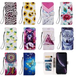 Zonnebloem lederen portefeuilletjes voor iPhone 13 pro max 2021 12 Mini 11 xr XS x 8 7 8P Mode bloem ananas luipaard vlinder marmeren wolf