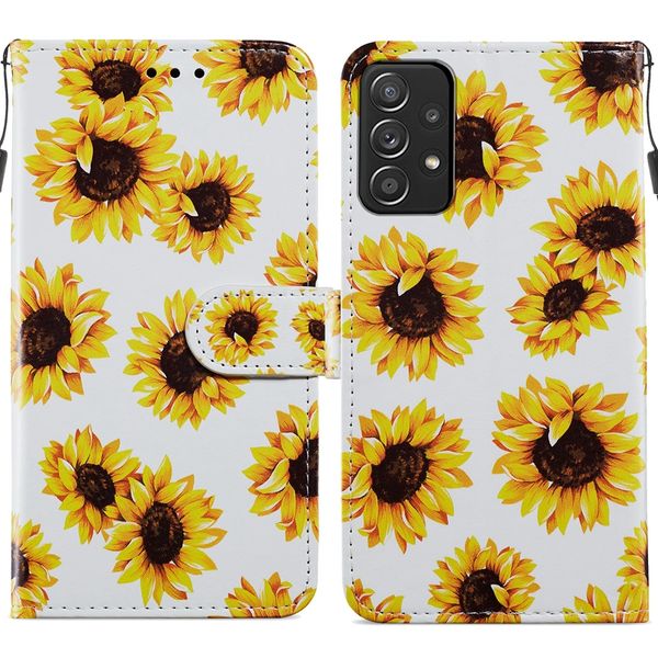 Tournesol En Cuir Portefeuille Téléphone Cas Pour Samsung A23 A33 A53 S22 Ultra Plus A13 5G 4G Fleur Ananas De Luxe Léopard Papillon Crâne Marbre Titulaire ID Carte Flip Cover