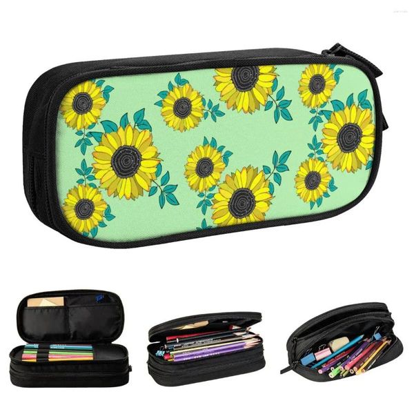 Estuche para lápices con diseño de girasol, bolsas clásicas para bolígrafos con flores florales, estuches para lápices con cremallera para oficina de gran capacidad para niños